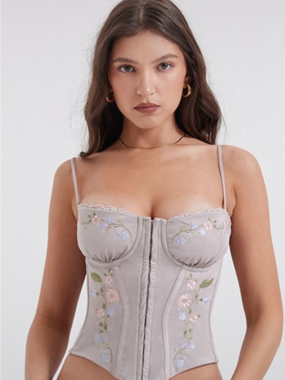 House of CB Floral Embroidered Bustier Corset - Taupe
